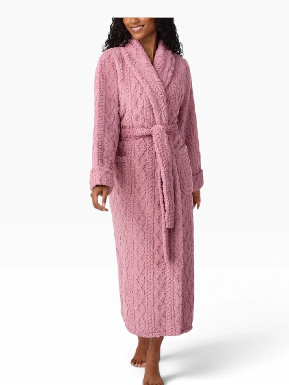 Room Service Cable Knit Cozy Wrap Robe NWOT | Medium Pink Soft Belted Lounge